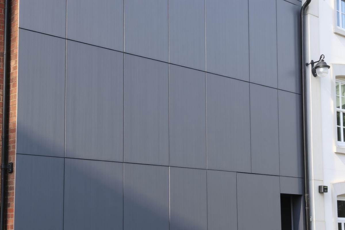 Gevelbekleding met grijze vezelcementplaten op een woning
