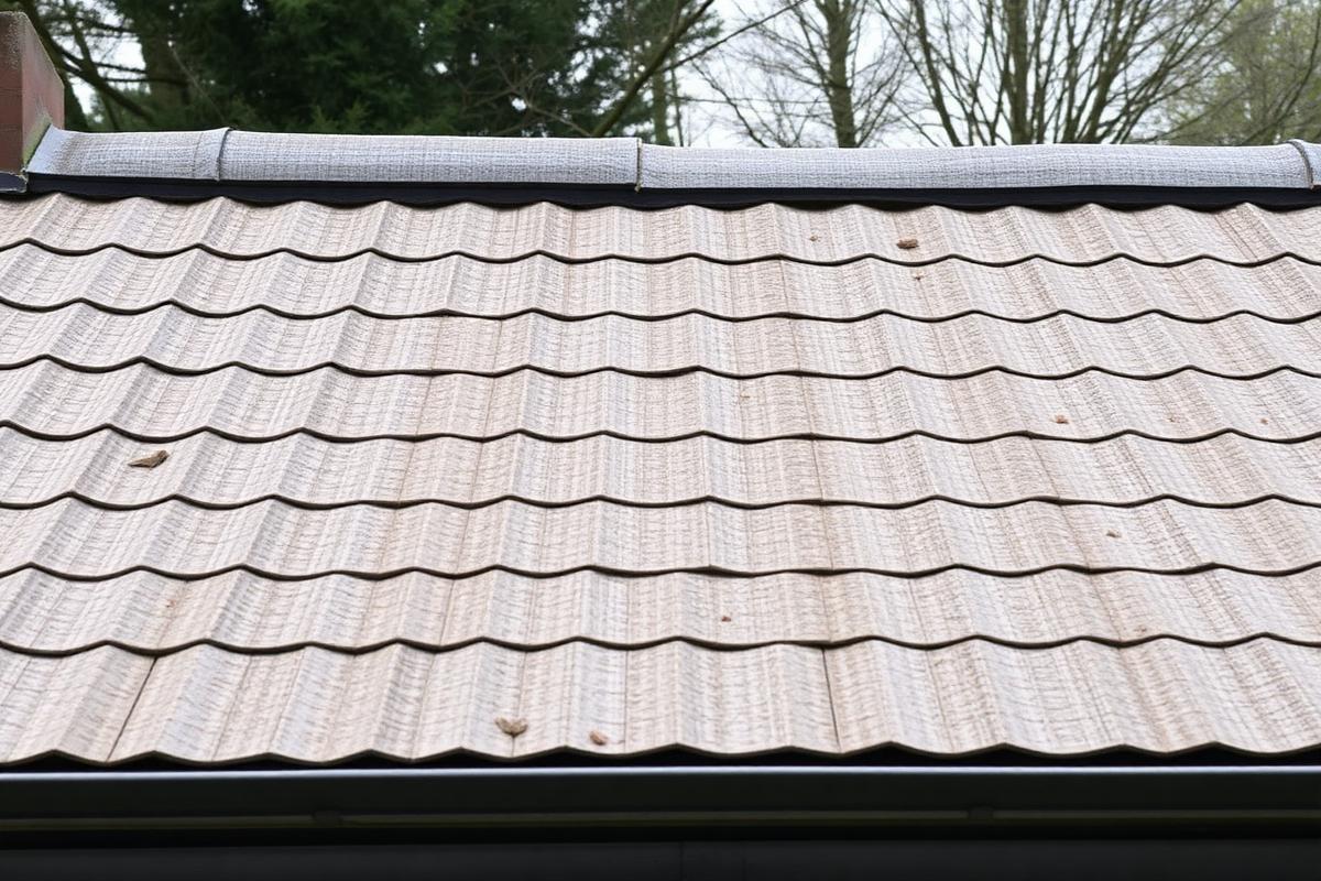 Verweerde grijze golfplaten op een garagedak