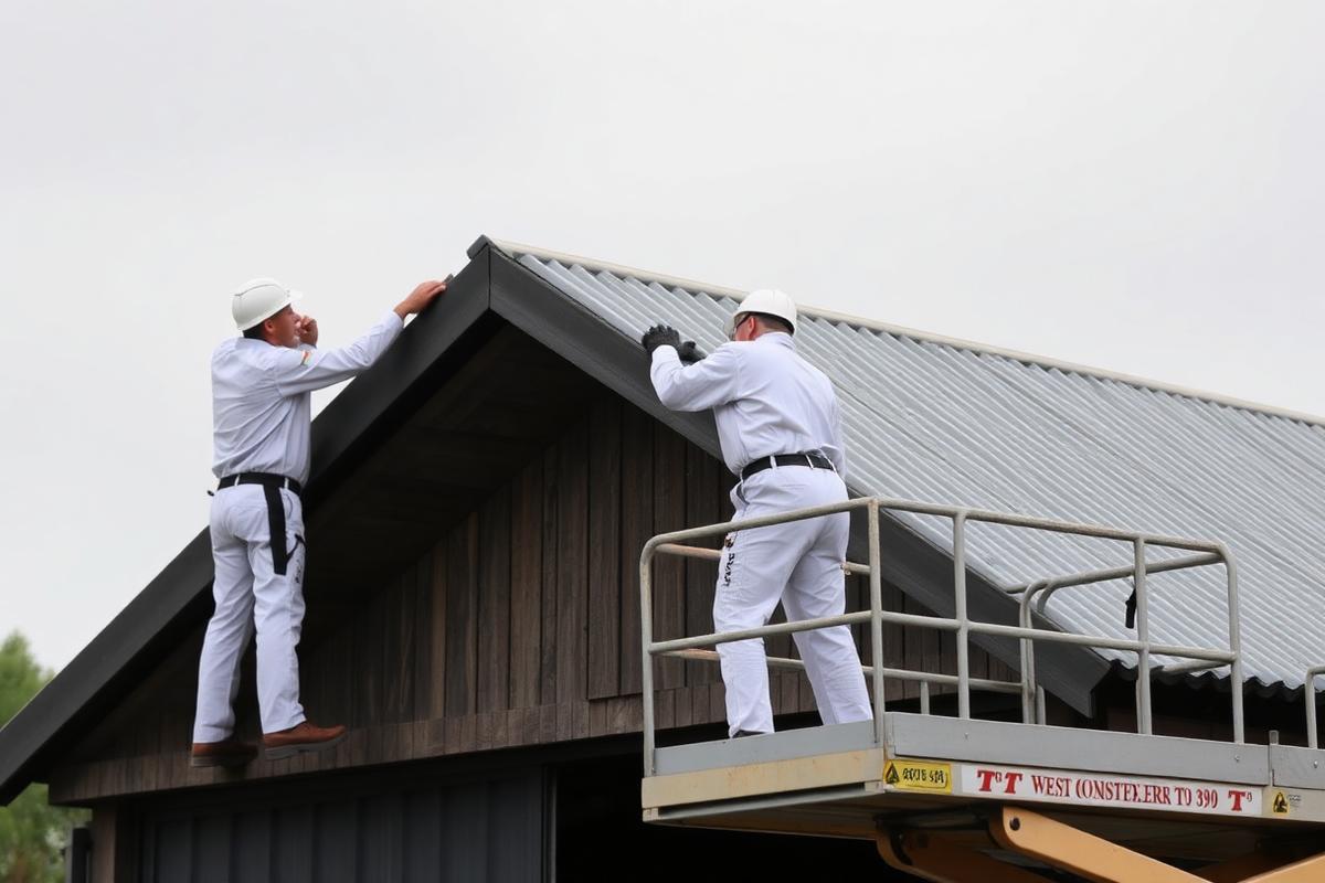 Verwijdering van dakplaten van een bijgebouw met hoogtewerker